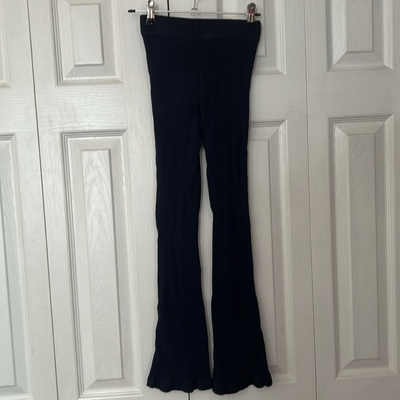 Navy Ribbed Flared Pants - Picture 2 of 5